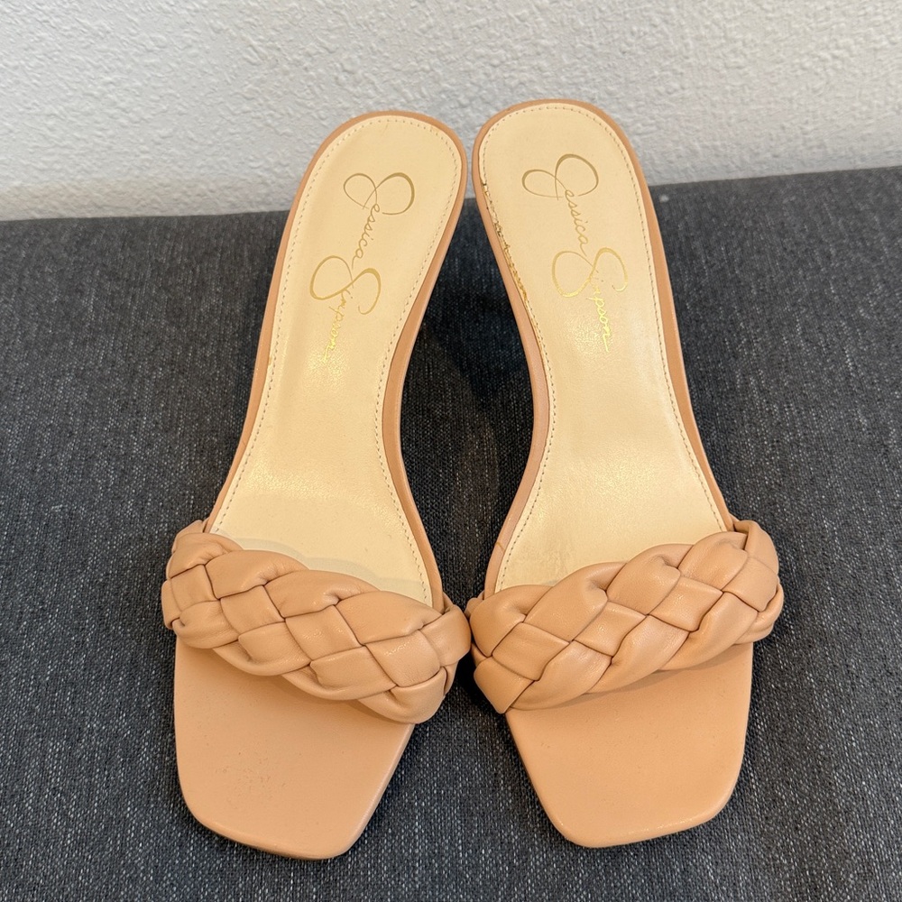 Jessica Simpson Evernor Nude Braided Kitten Heels Women's Size 9.5